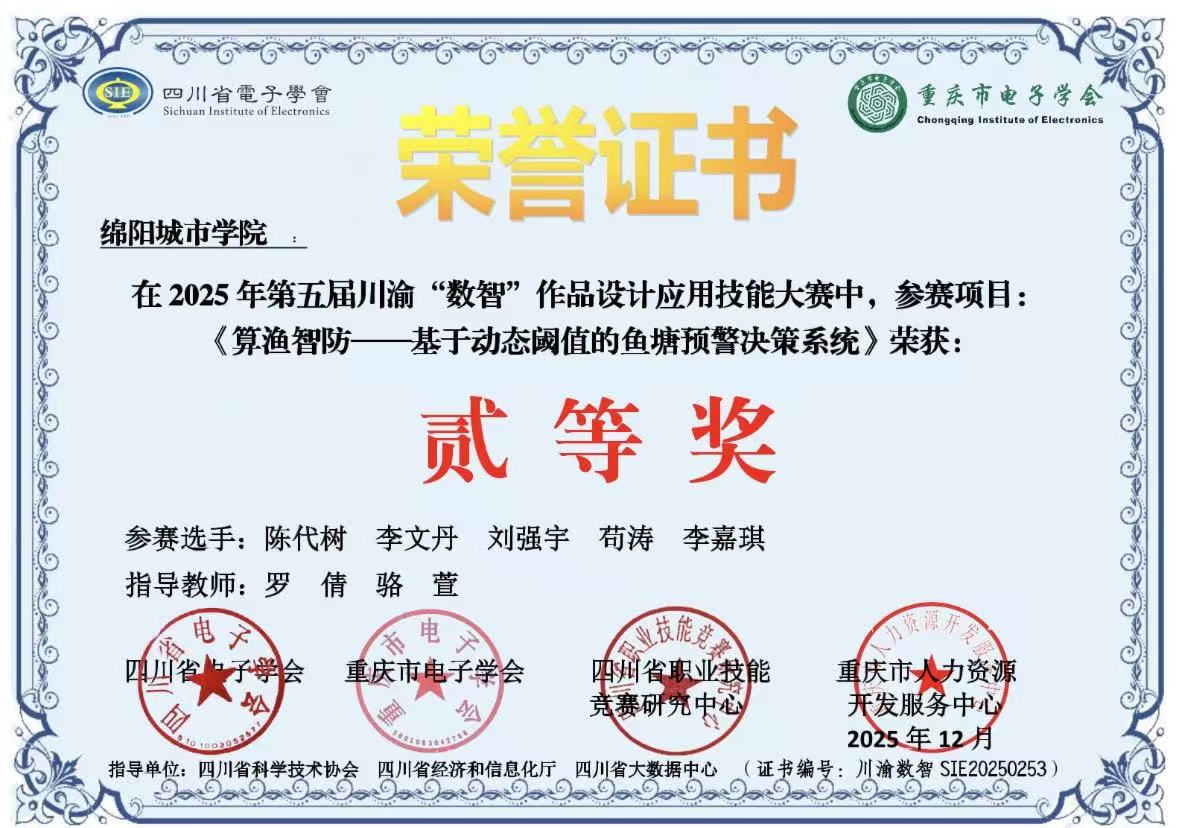 第五届川渝数智大赛二等奖证书